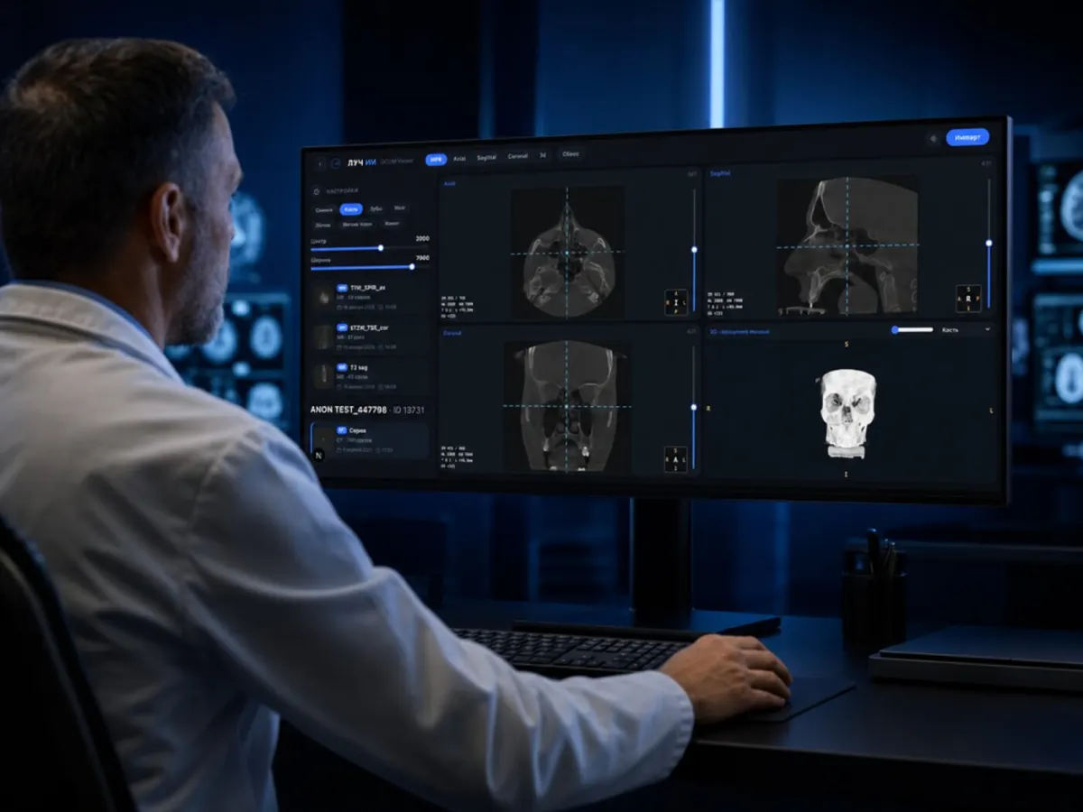 Radiologist working with a CT study in the LUCH AI viewer